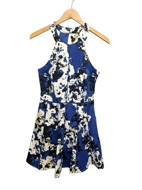 Parker Blue Floral Cutout Halter Mini Fit & Flare Dress Size M